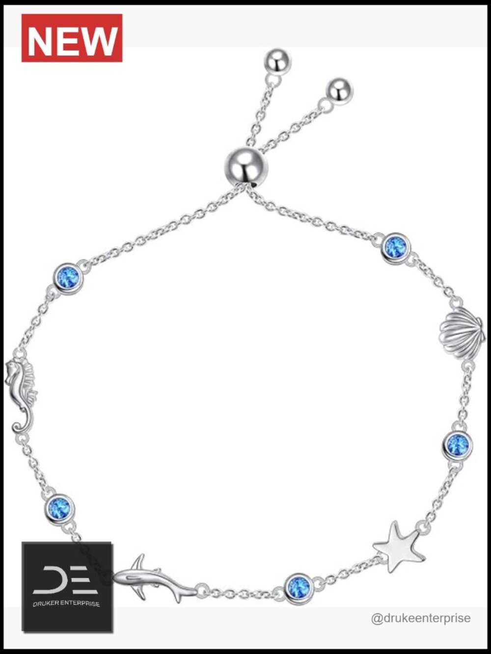 Sterling Silver Adjustable Beach Charm Bracelet Ocean Gift